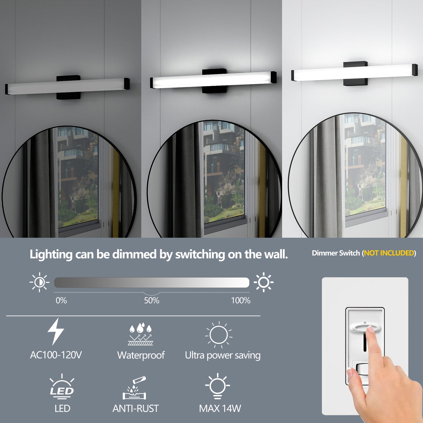 Bathroom Vanity Light Black - 25 Inch Modern Vanity Lights For Bathroom - 14W LED Bath Lights Over Mirror Cool White Light 6000K