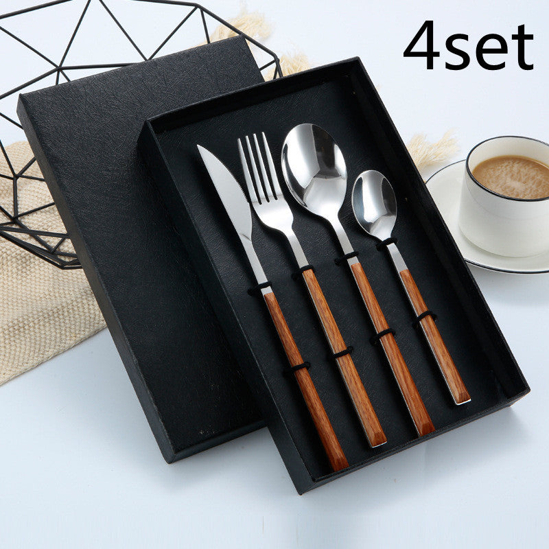 Stainless Steel Imitation Wooden Handle Cutlery Set