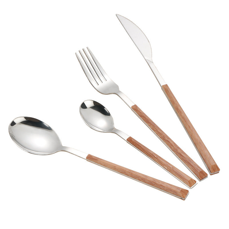 Stainless Steel Imitation Wooden Handle Cutlery Set