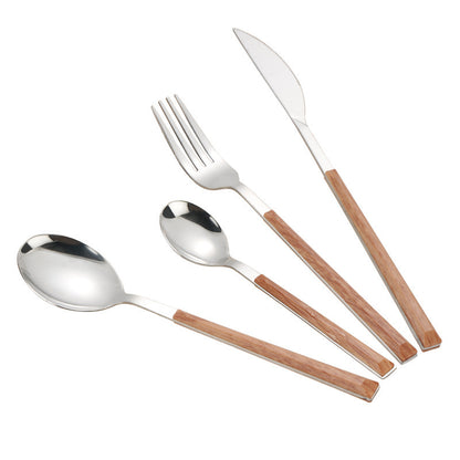 Stainless Steel Imitation Wooden Handle Cutlery Set