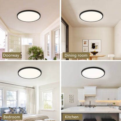 4 PACK Flush Mount LED Ceiling Light Fixture Black, 16Inch 32Watt, Dimmable & 5 Color Selectable Ceiling Lamp 3520LM Low Profile Ceiling Light For Kitchen Bedroom Hallway Porch